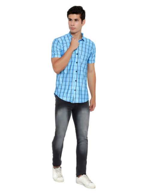 Men Regular Fit Checkered Ribbed Collar Casual Shirt Dropdash