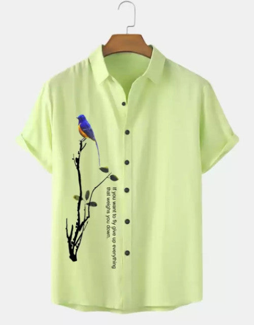 Men Regular Fit Printed Cut Away Collar Casual Shirt Dropdash