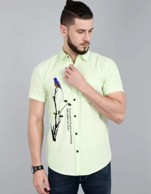 Men Regular Fit Printed Cut Away Collar Casual Shirt Dropdash