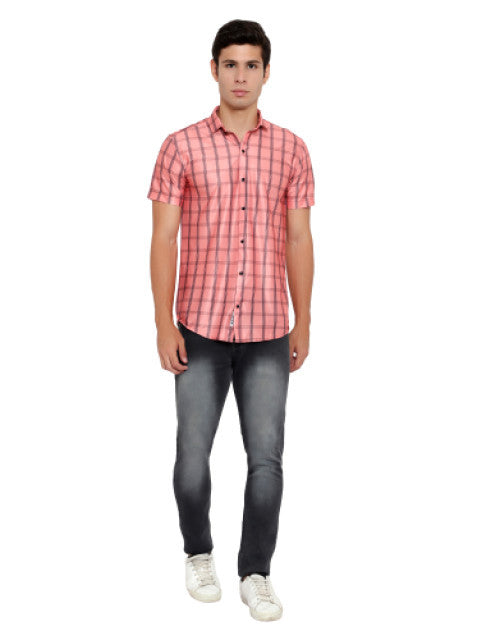 Men Regular, Super Slim Fit Checkered Ribbed Collar Casual Shirt Dropdash