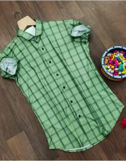 Men Slim Fit Checkered Ribbed Collar Casual Shirt Dropdash