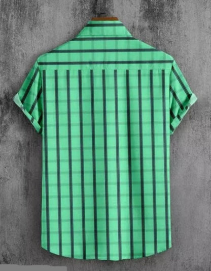 Men Slim Fit Checkered Ribbed Collar Casual Shirt Dropdash