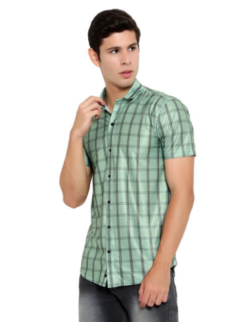 Men Slim Fit Checkered Ribbed Collar Casual Shirt Dropdash