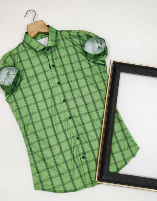 Men Slim Fit Checkered Ribbed Collar Casual Shirt Dropdash