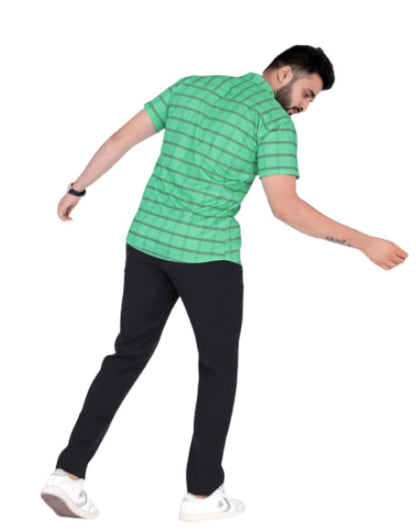 Men Slim Fit Checkered Ribbed Collar Casual Shirt Dropdash