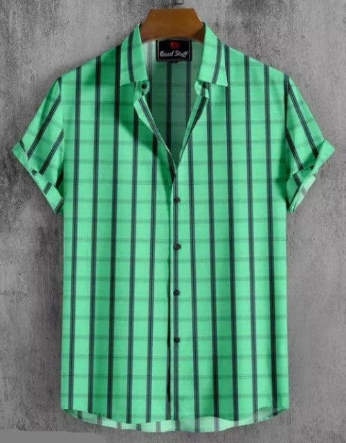 Men Slim Fit Checkered Ribbed Collar Casual Shirt Dropdash