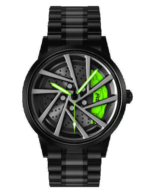 Men’s Black RS Blade Spinning Wrist Watch with Green Caliper Dropdash