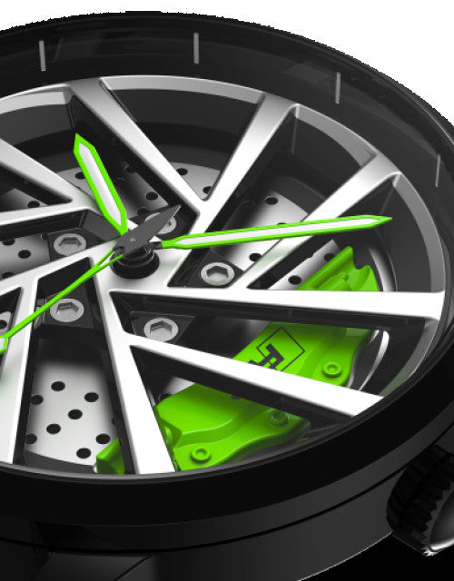 Men’s Black RS Blade Spinning Wrist Watch with Green Caliper Dropdash