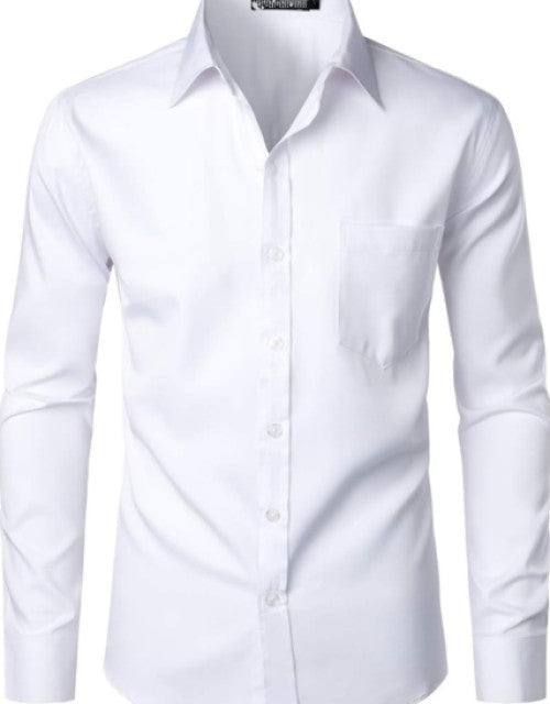 Men's Long Sleeve Dress Shirt Solid Slim Fit Casual Business Formal Button Up Shirts with Pocket Dropdash