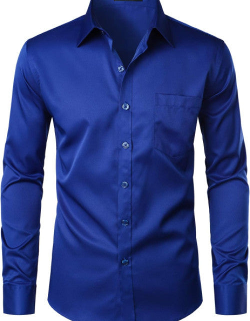 Men's Urban Stylish Slim Fit Long Sleeve Dress Shirt with Pocket Dropdash