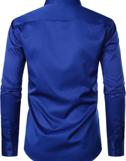 Men's Urban Stylish Slim Fit Long Sleeve Dress Shirt with Pocket Dropdash