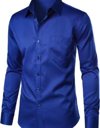 Men's Urban Stylish Slim Fit Long Sleeve Dress Shirt with Pocket Dropdash