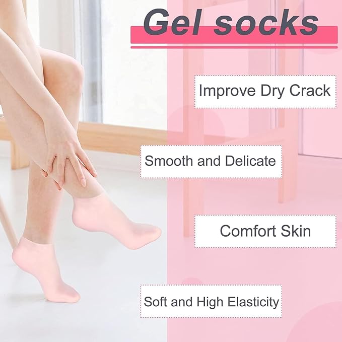 Moisturizing Silicone Spa Gel Socks for Women Men for Dry Feet Cracked Heel Callus Remover Vitamin E Repair (Pink) - My Fashion Sell
