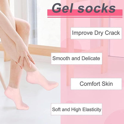Moisturizing Silicone Spa Gel Socks for Women Men for Dry Feet Cracked Heel Callus Remover Vitamin E Repair (Pink) - My Fashion Sell