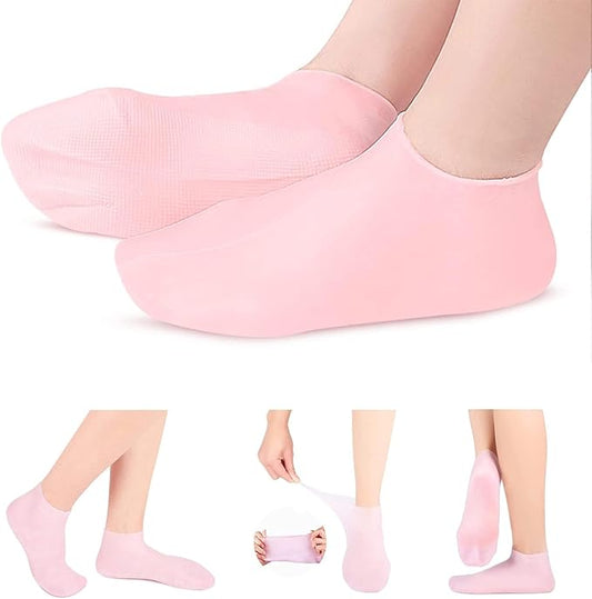 Moisturizing Silicone Spa Gel Socks for Women Men for Dry Feet Cracked Heel Callus Remover Vitamin E Repair (Pink) - My Fashion Sell