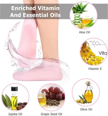 Moisturizing Silicone Spa Gel Socks for Women Men for Dry Feet Cracked Heel Callus Remover Vitamin E Repair (Pink) - My Fashion Sell
