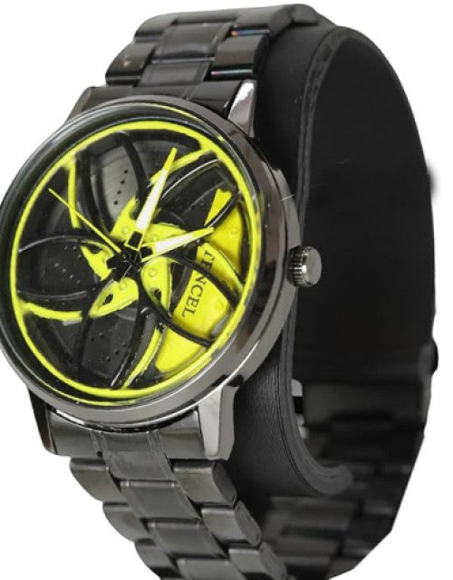 Mustang Car Wheel Spinning Men's Fashion Watch, Black Dropdash