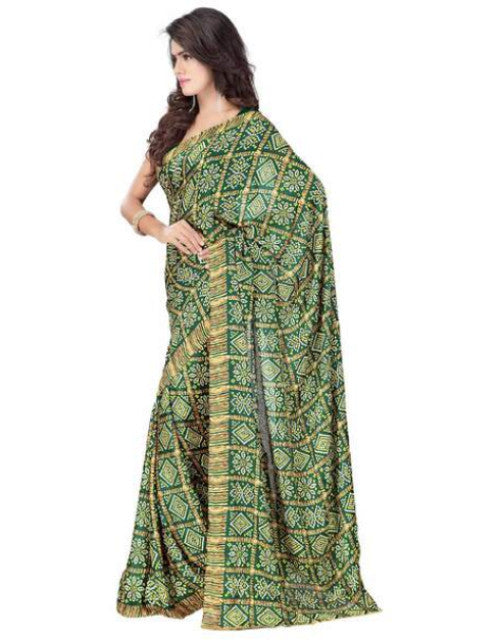 Printed Bandhani Georgette, Crepe Saree  (Multicolor) Dropdash