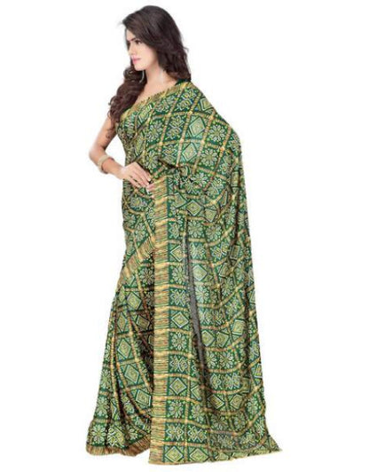 Printed Bandhani Georgette, Crepe Saree  (Multicolor) Dropdash