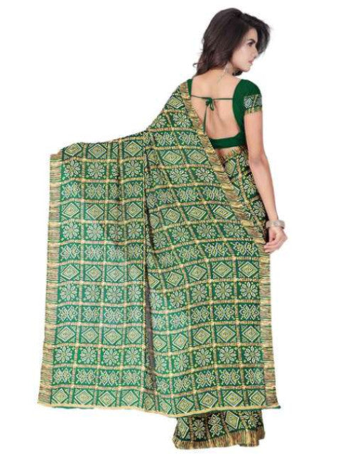 Printed Bandhani Georgette, Crepe Saree  (Multicolor) Dropdash