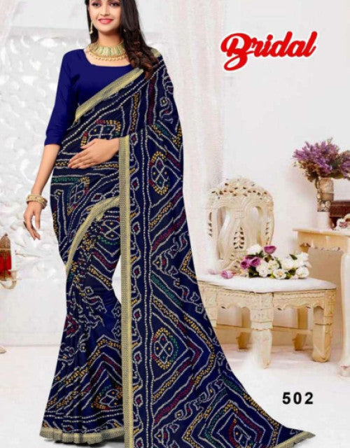 Printed Bollywood Georgette Saree (Dark Blue) Dropdash