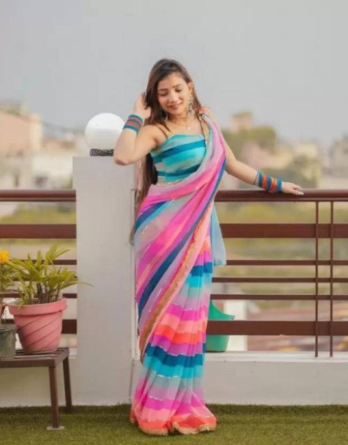 Printed, Self Design, Digital Print, Color Block, Blocked Printed, Woven, Checkered Daily Wear Georgette Saree Dropdash