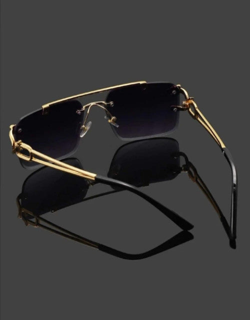 Rimless Sunglasses Golden frame with Gradal Black colour lens Dropdash