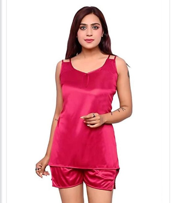 Satin Nightdress Set for Women (Pink, M) - My Fashion Sell