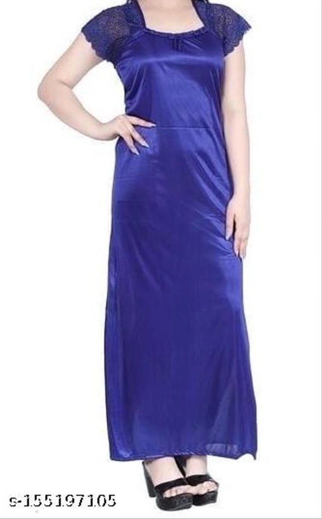 Satin Womens Nightdress (Blue, Free Size) - My Fashion Sell