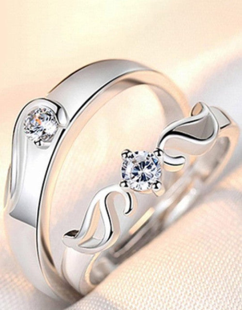 Set Of 2 Silver-Plated -Studded Adjustable Finger Rings Dropdash