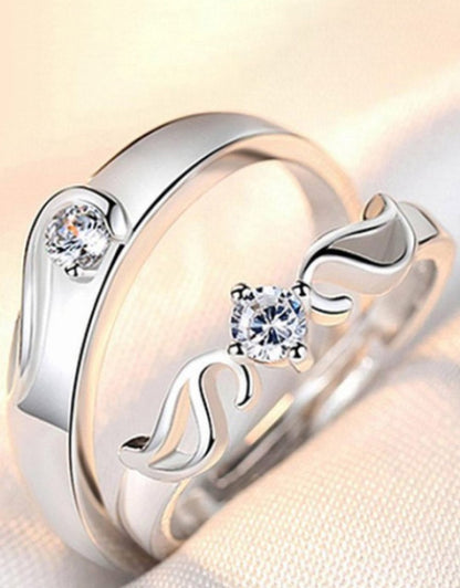 Set Of 2 Silver-Plated -Studded Adjustable Finger Rings Dropdash