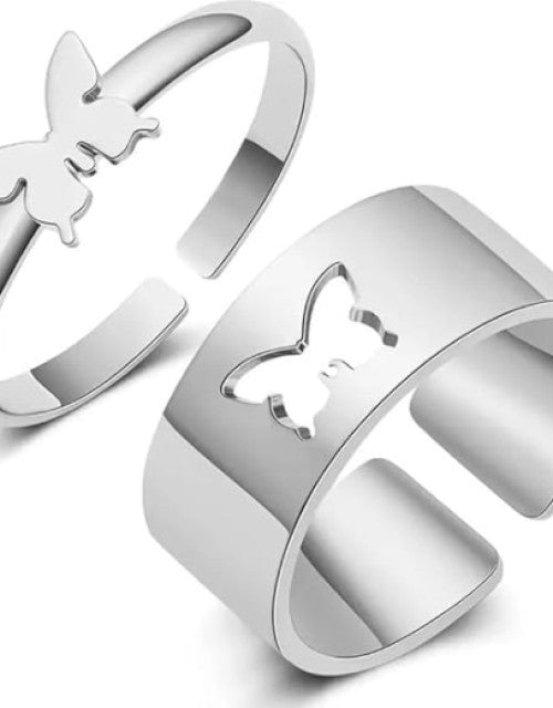 Silver-Plated Butterfly Rings for Couples Sterling Silver Ring Set Dropdash