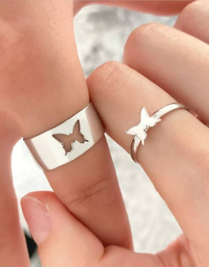 Silver-Plated Butterfly Rings for Couples Sterling Silver Ring Set Dropdash