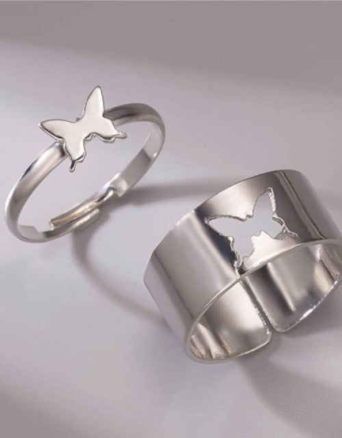 Silver-Plated Butterfly Rings for Couples Sterling Silver Ring Set Dropdash