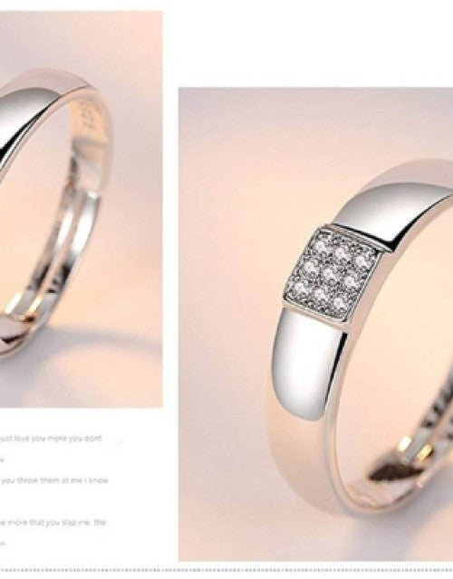 Silver-Plated Cubic Zirconia-Studded Adjustable Couple Rings Dropdash