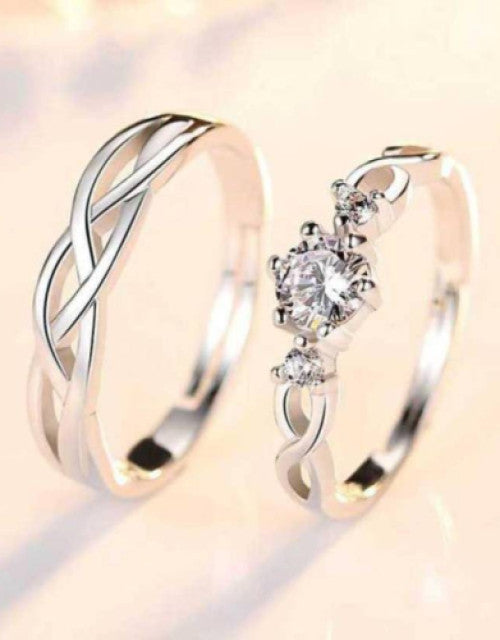 silver stylish king Queen design Copper Silver Plated Ring Set Dropdash