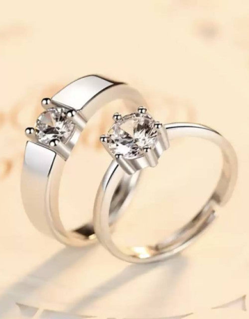 Stainless Steel Zircon Sterling Silver Plated Ring Set Dropdash