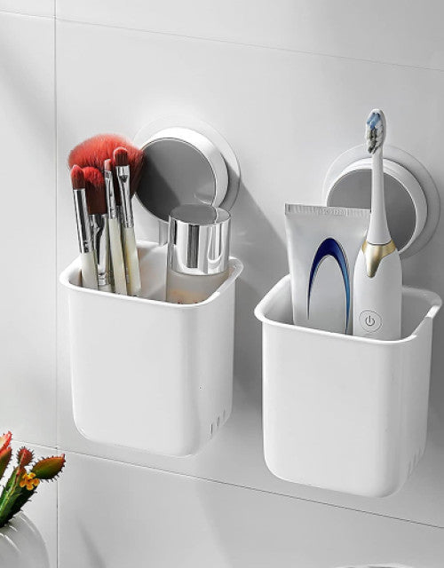 Toothbrush Holder for Bathroom, Plastic Wall Mounted Self Adhesive ( Pack Of 2 ) Dropdash