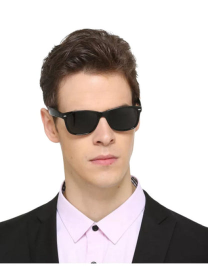 Unisex Rectangular Sunglasses Black Frame, Black Lens Dropdash