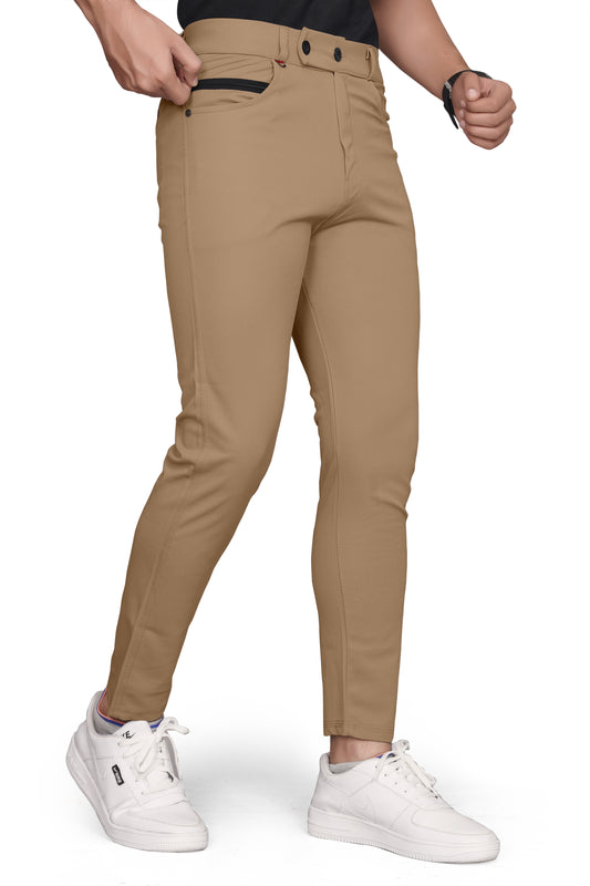 Khaki Cotton Blend Formal Trousers Pants For Mens SourceInfi