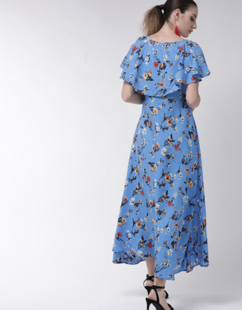 Women Blue Cape Sleeve Maxi Dress Dropdash