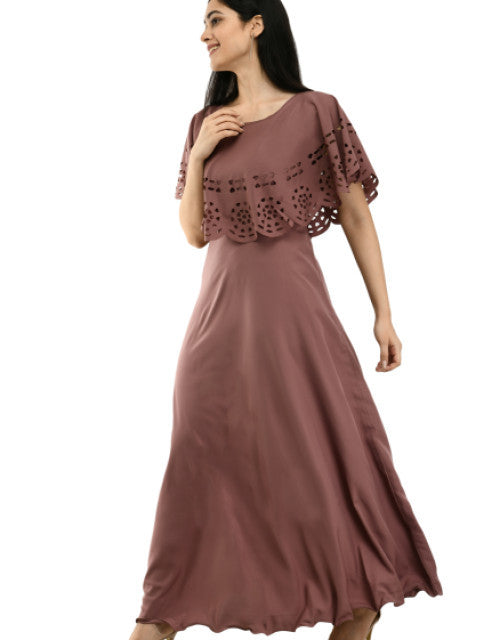 Women Solid Brown Maxi Dress Dropdash