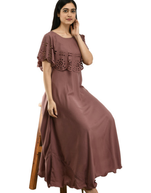 Women Solid Brown Maxi Dress Dropdash