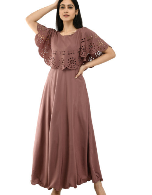 Women Solid Brown Maxi Dress Dropdash