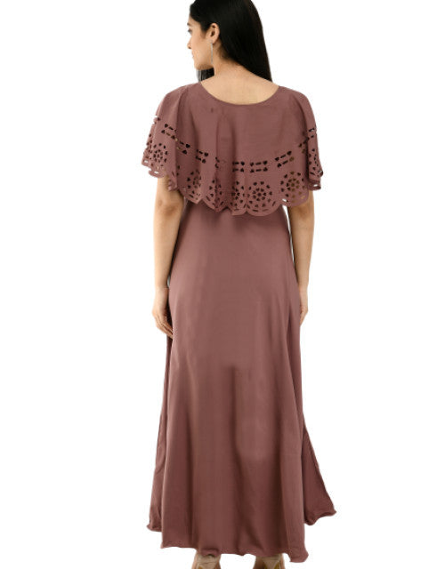 Women Solid Brown Maxi Dress Dropdash