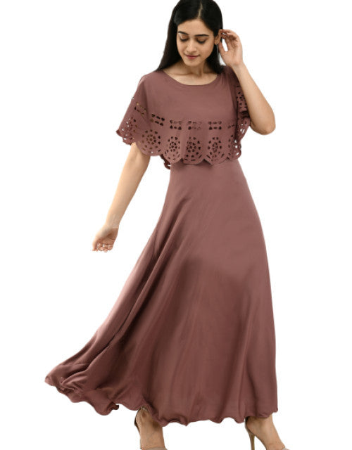 Women Solid Brown Maxi Dress Dropdash