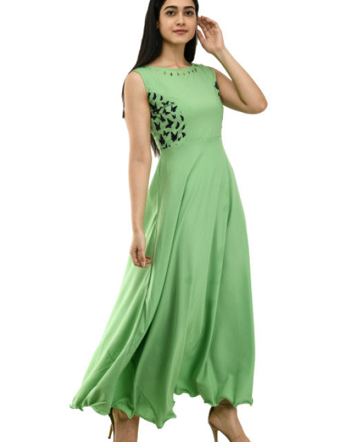 Women Solid Green Maxi Dress Dropdash