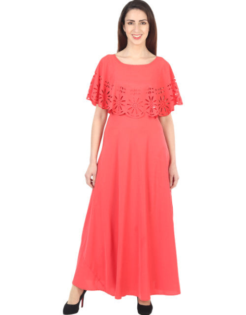 Women Solid Red Maxi Dress Dropdash