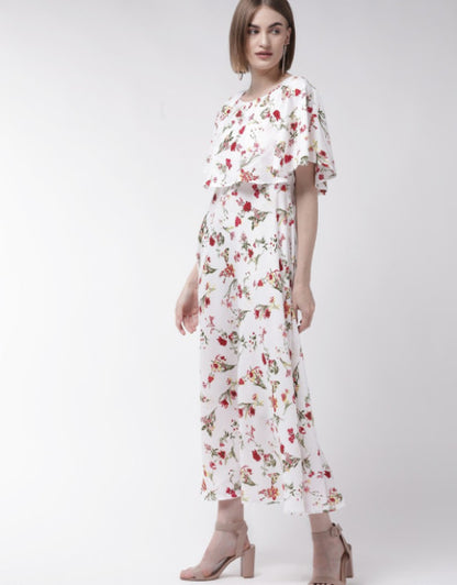 Women White Cape Sleeve Maxi Dress Dropdash