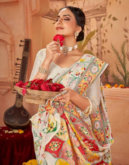 Women's Kashmiri Pashmina Silk Woven Saree Dropdash